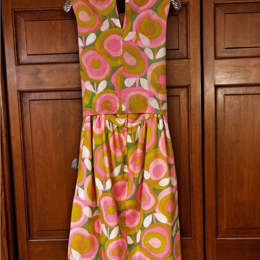 Vintage 1970s handmade Floral Pink and Green Maxi Dress